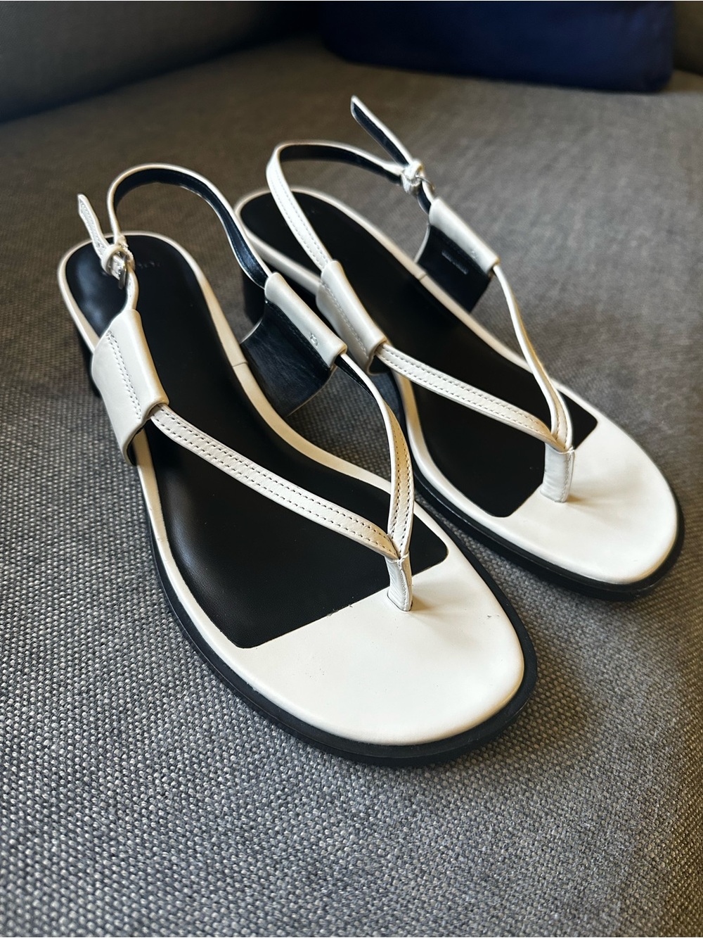 Vince White and Black Leather T-Strap Slingback Sandals